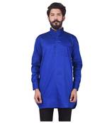 Blue Cotton Plain Men Kurta
