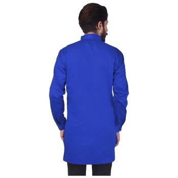Blue Cotton Plain Men Kurta 4