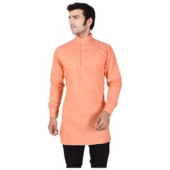 Orange Cotton Plain Men Kurta 1