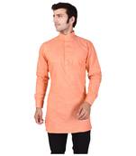 Orange Cotton Plain Men Kurta