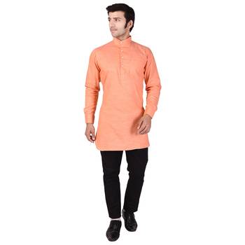Orange Cotton Plain Men Kurta 2