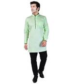 Green Cotton Plain Men Kurta