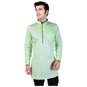 Green Cotton Plain Men Kurta 2
