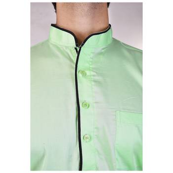 Green Cotton Plain Men Kurta 4