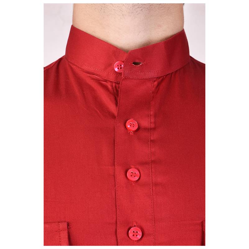 Red Cotton Plain Men Kurta