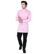 Pink Cotton Plain Men Kurta