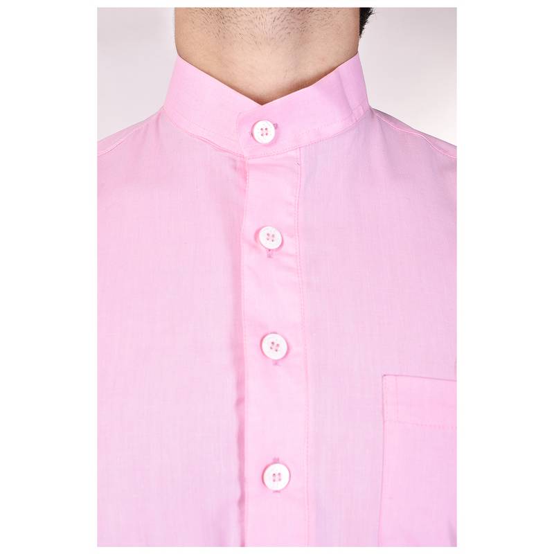 Pink Cotton Plain Men Kurta