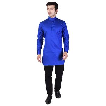 Blue Cotton Plain Men Kurta 1