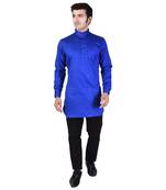 Blue Cotton Plain Men Kurta