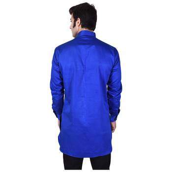 Blue Cotton Plain Men Kurta 4