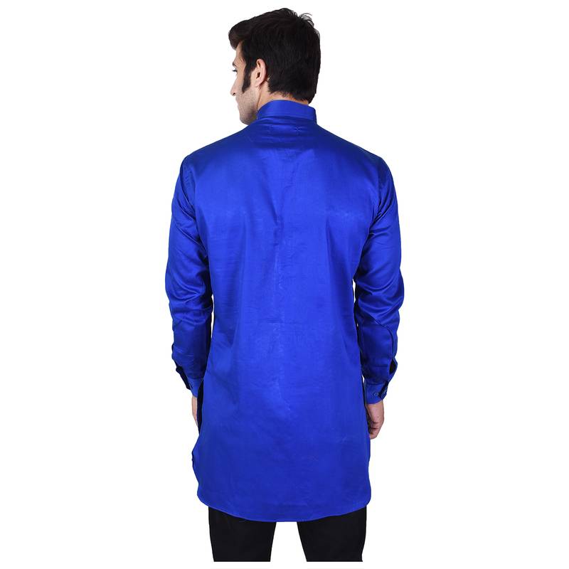 Blue Cotton Plain Men Kurta