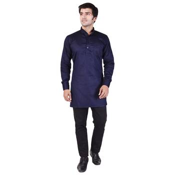 Blue Cotton Plain Men Kurta 1
