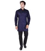 Blue Cotton Plain Men Kurta
