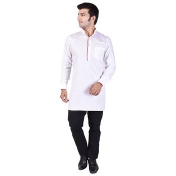 White Cotton Plain Men Kurta 1