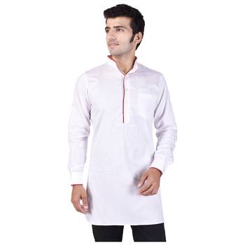 White Cotton Plain Men Kurta 2