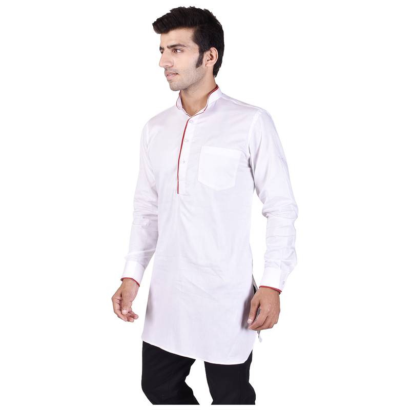 White Cotton Plain Men Kurta