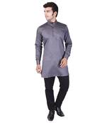 Grey Cotton Plain Men Kurta