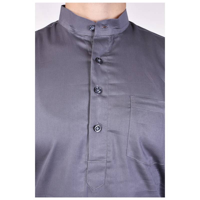 Grey Cotton Plain Men Kurta