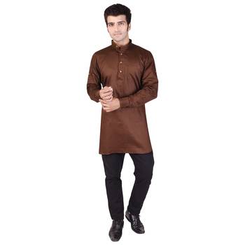 Brown Cotton Plain Men Kurta 1