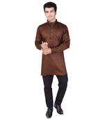 Brown Cotton Plain Men Kurta