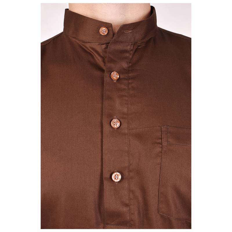 Brown Cotton Plain Men Kurta
