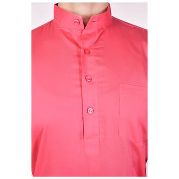 Pink Cotton Plain Men Kurta 4