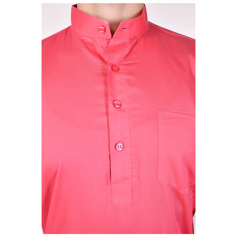 Pink Cotton Plain Men Kurta