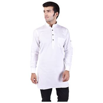 White Cotton Plain Men Kurta 2