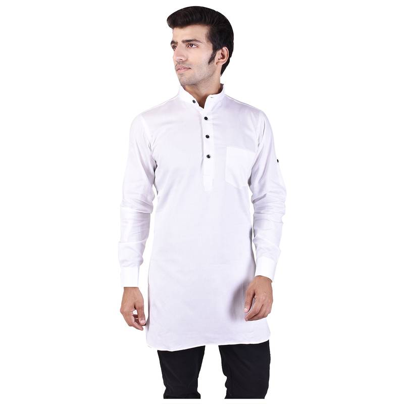 White Cotton Plain Men Kurta