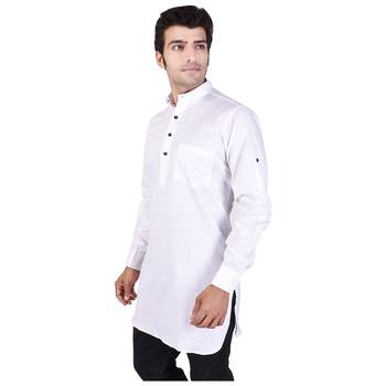 White Cotton Plain Men Kurta 3