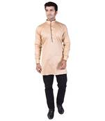 Beige Cotton Plain Men Kurta