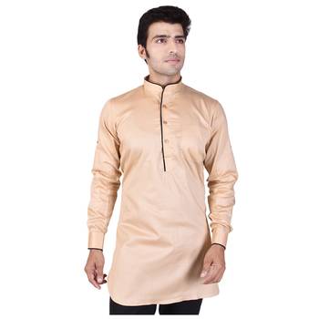 Beige Cotton Plain Men Kurta 2