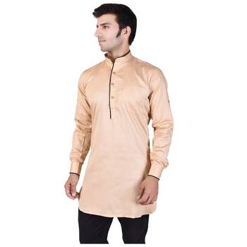 Beige Cotton Plain Men Kurta 3