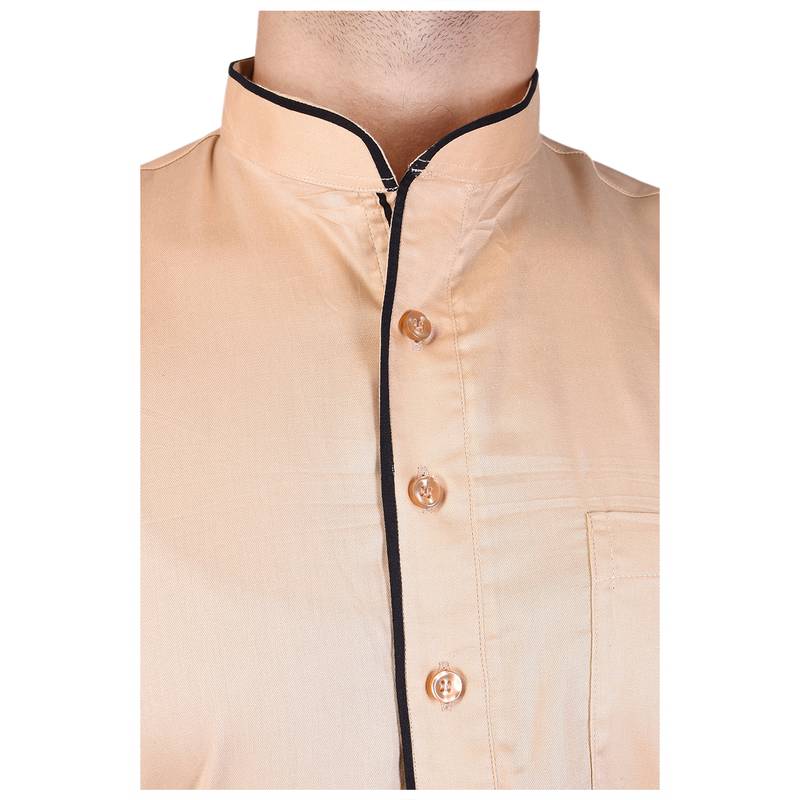 Beige Cotton Plain Men Kurta