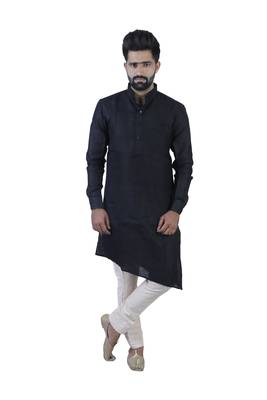 Black Cotton Plain Men Kurta 1