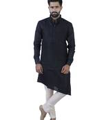 Black Cotton Plain Men Kurta