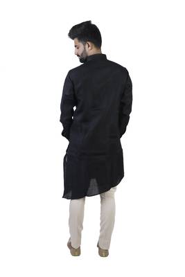 Black Cotton Plain Men Kurta 3