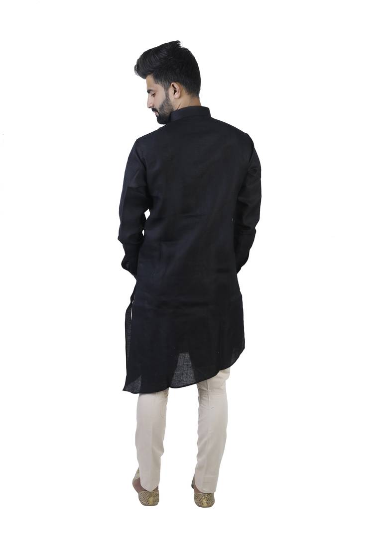 Black Cotton Plain Men Kurta