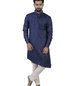 Blue Cotton Plain Men Kurta