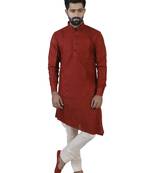 Red Cotton Plain Men Kurta