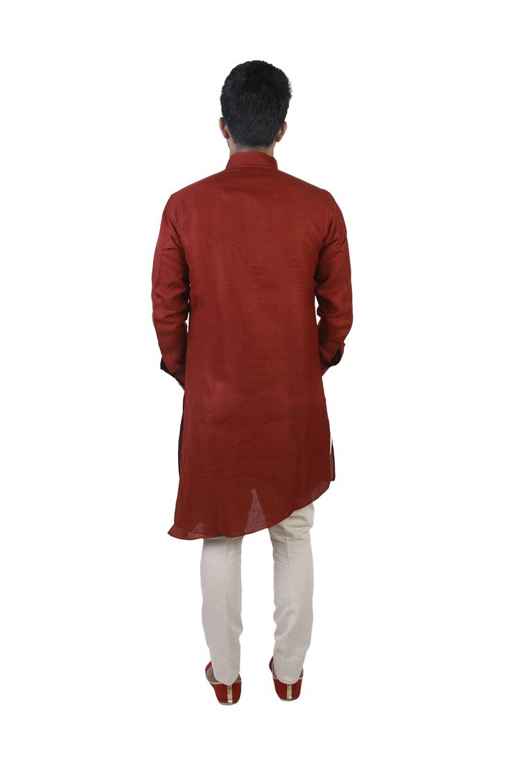 Red Cotton Plain Men Kurta