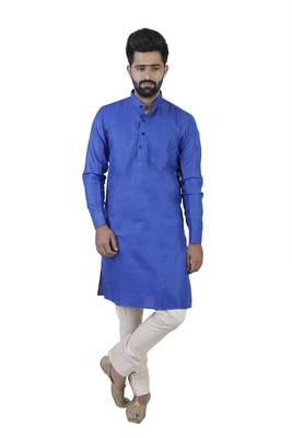 Blue Cotton Plain Men Kurta 1
