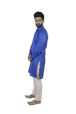 Blue Cotton Plain Men Kurta 2