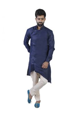 Blue Cotton Plain Men Kurta 1