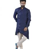 Blue Cotton Plain Men Kurta