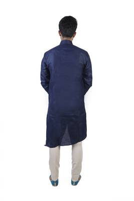 Blue Cotton Plain Men Kurta 3
