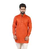 Orange Cotton Plain Men Kurta