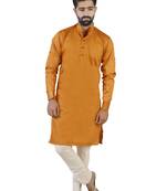 Orange Cotton Plain Men Kurta