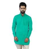 Green Cotton Plain Men Kurta