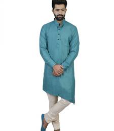 Green Cotton Plain Men Kurta